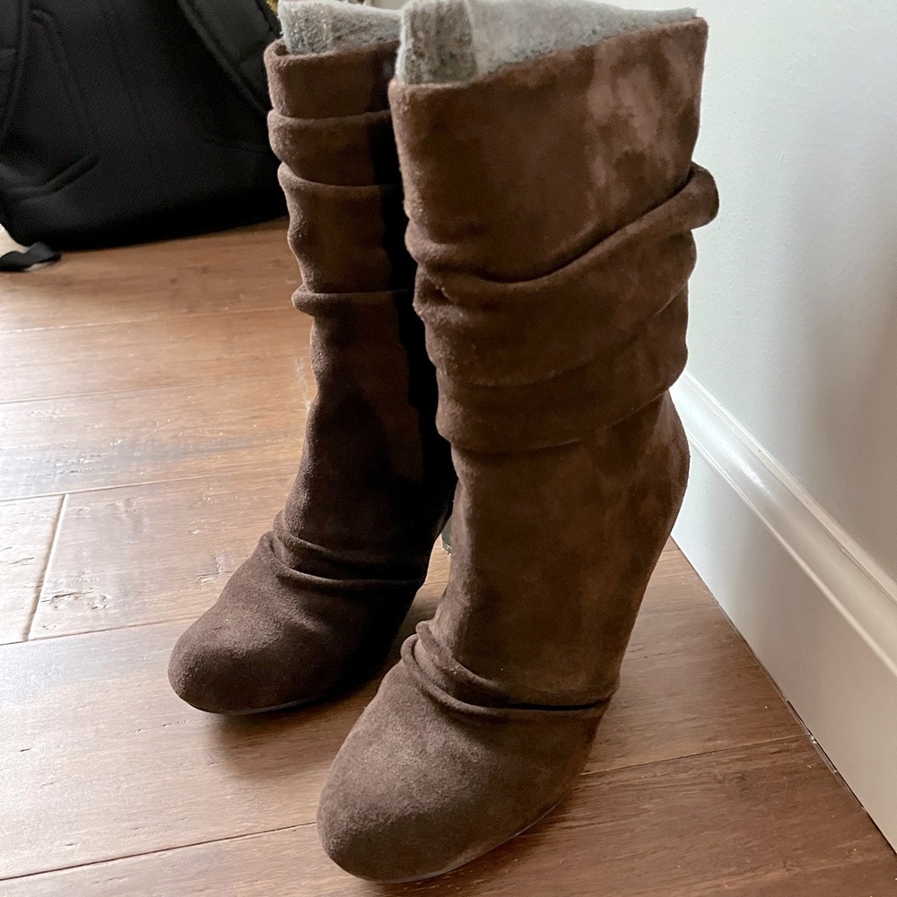 Jessica Simpson high heeled brown suede-like boots!